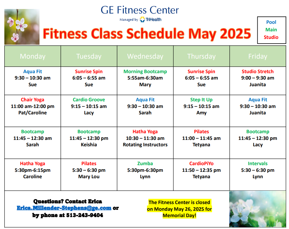 GE Fitness Class Schedule - May GE Fitness Class Schedule - May
