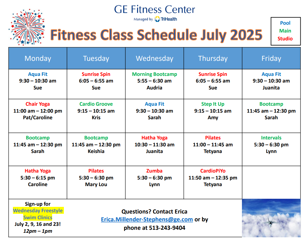 GE Fitness Center Group Fitness Schedule for July-2025