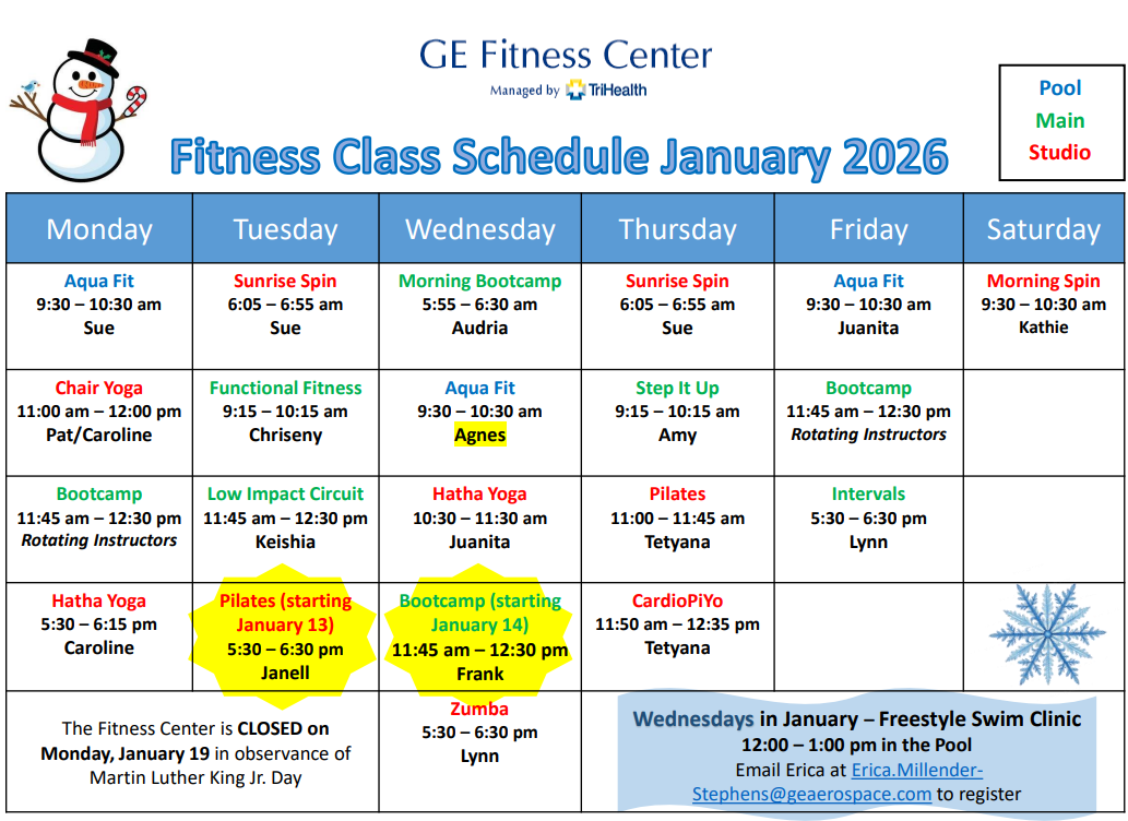 January Group Fitness Schedule